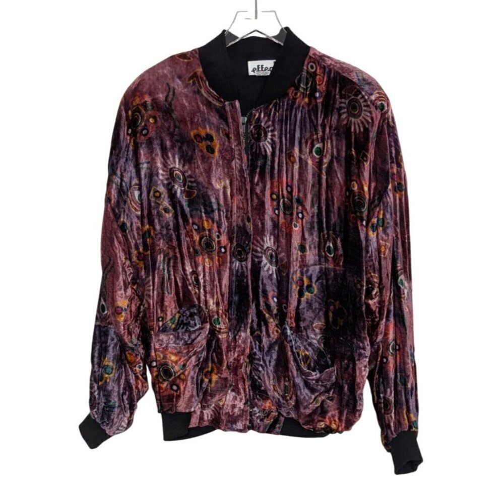 Crushed Velvet Art to Wear Bomber Jacket Womens Size Large Boho Whimsigoth